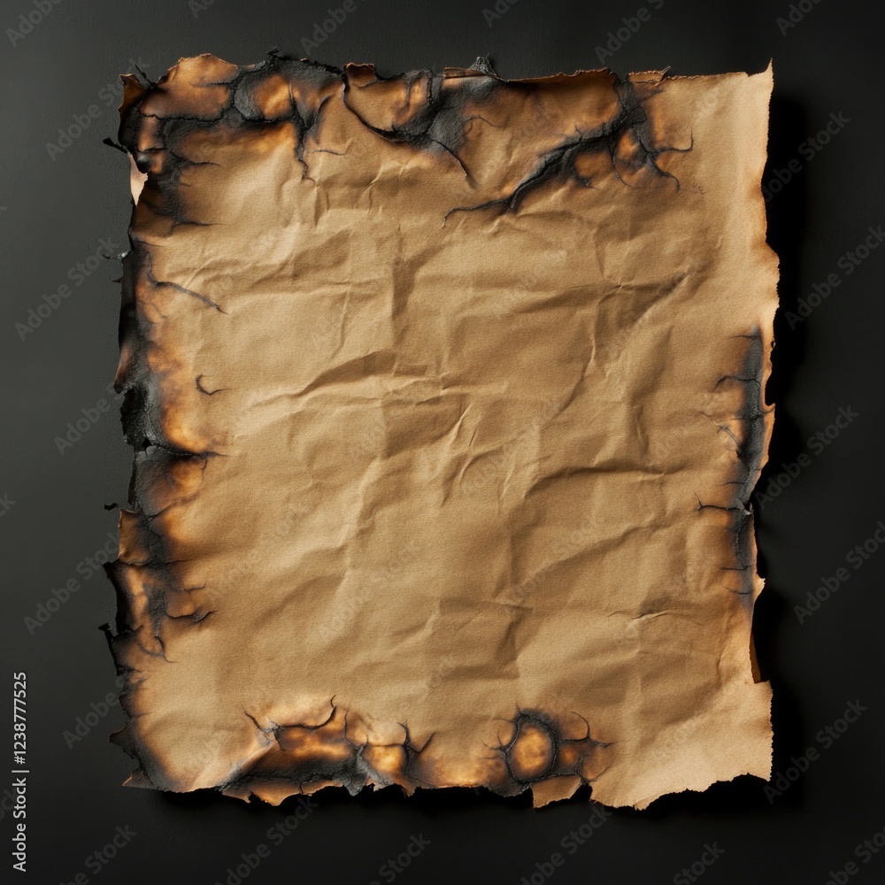 Poster a fragment of burnt paper on a dark surface