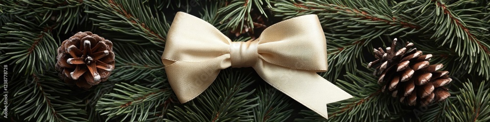 Poster Close-up shot of pine cones and a bow on a tree branch
