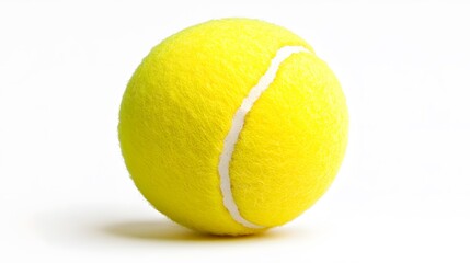 21. A bright yellow tennis ball with clear texture, set against a white background