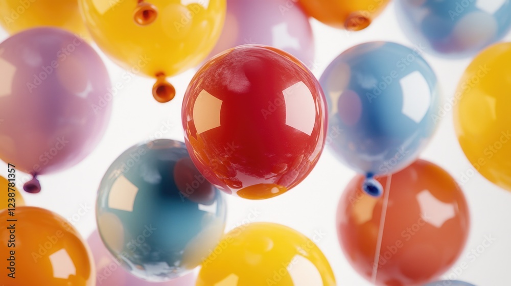 Poster A group of colorful balloons are drifting through the air, creating a whimsical and playful atmosphere
