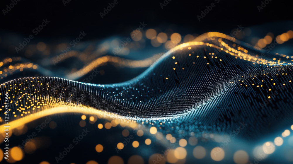 Wall mural abstract waves with glowing particles create luxurious technology feel