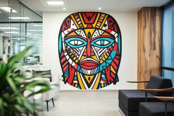 A portrait of a man's face painted on a brick wall, often used as a symbol or decoration