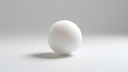 32. A sleek white ping pong ball with slight shadowing, centered on a white surface