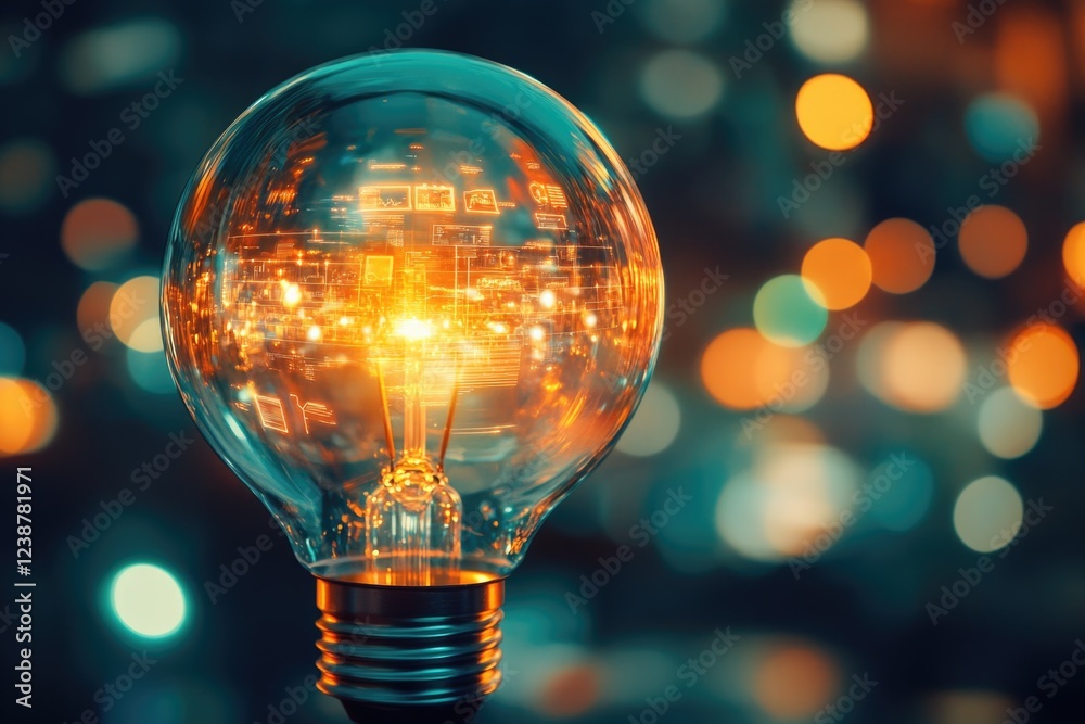 Poster an illustration of a light bulb with internal electrical circuit components
