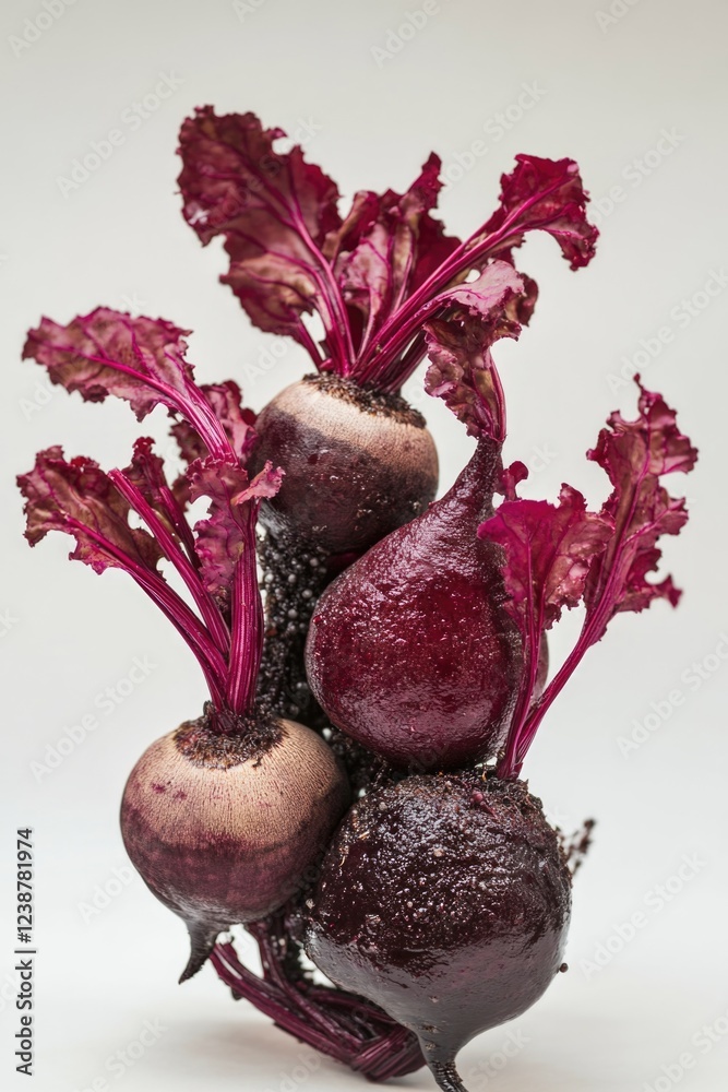 Poster A bundle of beets stacked on top of each other, great for illustration, menu design or any project where you need a vegetable image