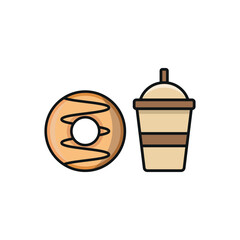 Drink and doughnut set food icon represents a classic snack combo, perfect for café menus, bakery designs, and breakfast-themed illustrations.