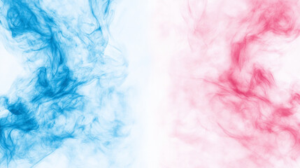 Blue and pink smoke swirling on white background