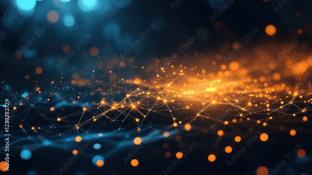 Wall mural abstract technology background with glowing dots and lines