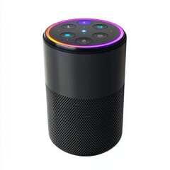 Smart home assistant speaker with touch controls, isolated on white background