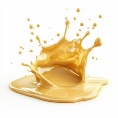 Smooth honey mustard sauce splash with a golden hue, isolated on white background