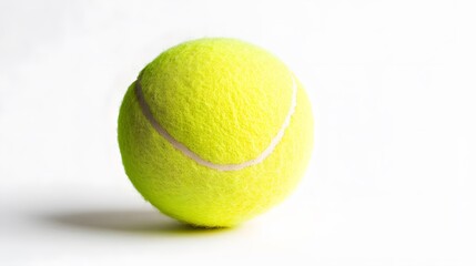 43. A bright, vibrant tennis ball, centered with texture visible on a white background