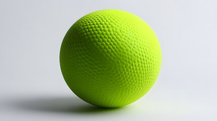 48. A neon green lacrosse ball, smooth and textured, lying on a white background