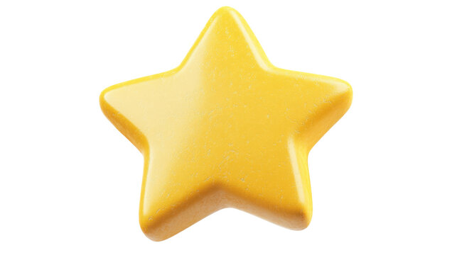 3d yellow star shining on transparent background