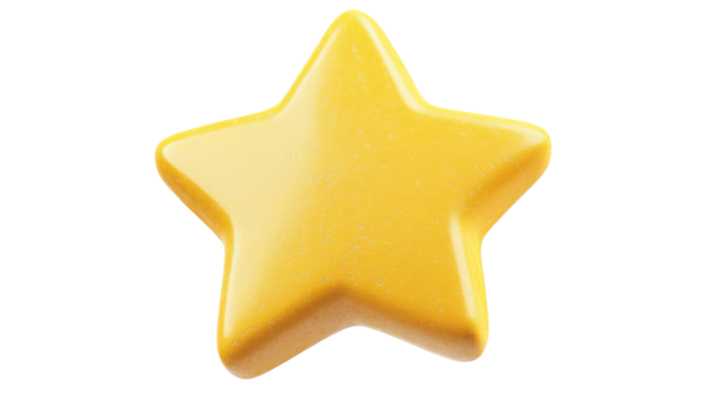 3d yellow star shining on transparent background
