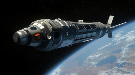 Spacecraft orbiting Earth a futuristic design