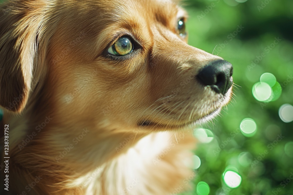 Poster a close-up view of a dog's face with a blurred background