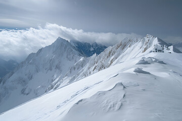 Majestic Winter Mountain Peak Panorama: A Breathtaking View of Snowy Summits