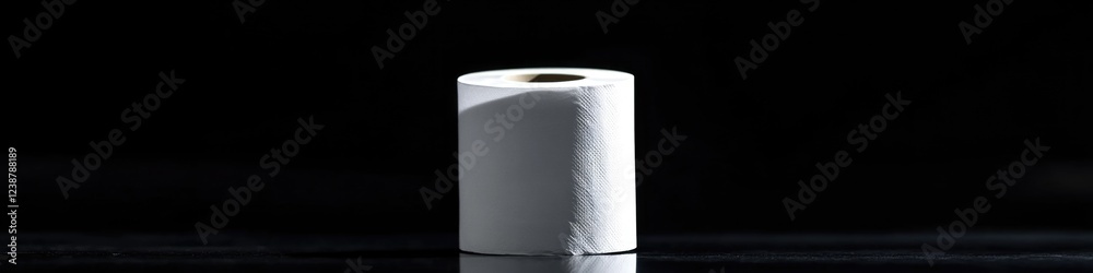 Poster a single roll of toilet paper sitting on a table, ready for use