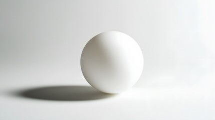 72. A clean white ping pong ball, slightly glimmering, placed against a white backdrop