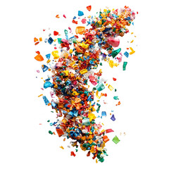 Twisted Prismatic Microplastic Particles on Isolated Transparent Background