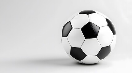 Naklejka premium 80. A smooth black and white soccer ball, clean and simple, positioned on a white backdrop