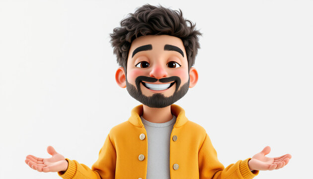 Happy Cartoon Man Wearing Yellow Jacket Presenting