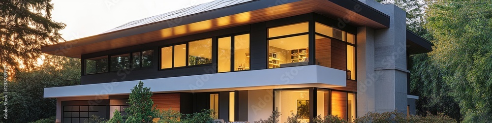 Aufkleber a modern-style house with numerous large windows, suitable for architectural or design-related uses