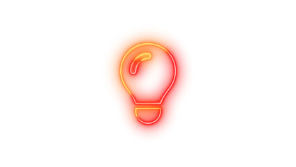 Neon lightbulb icon brown red color glowing with transparent background