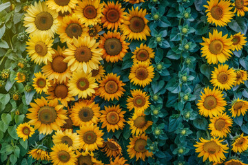 Exploring nature's beauty aerial view of sunflower field in rural botanical landscape