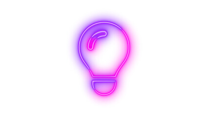 Neon lightbulb icon pink purple color glowing with transparent background