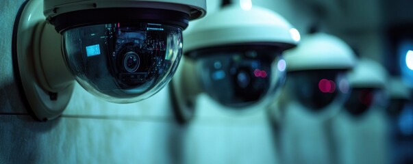 Fototapeta premium Security cameras wall-mounted corridor surveillance
