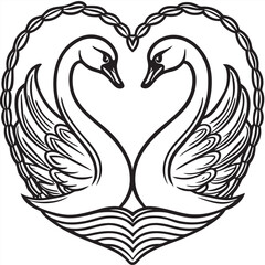 Two swans forming a heart shape with their necks on a peaceful lake