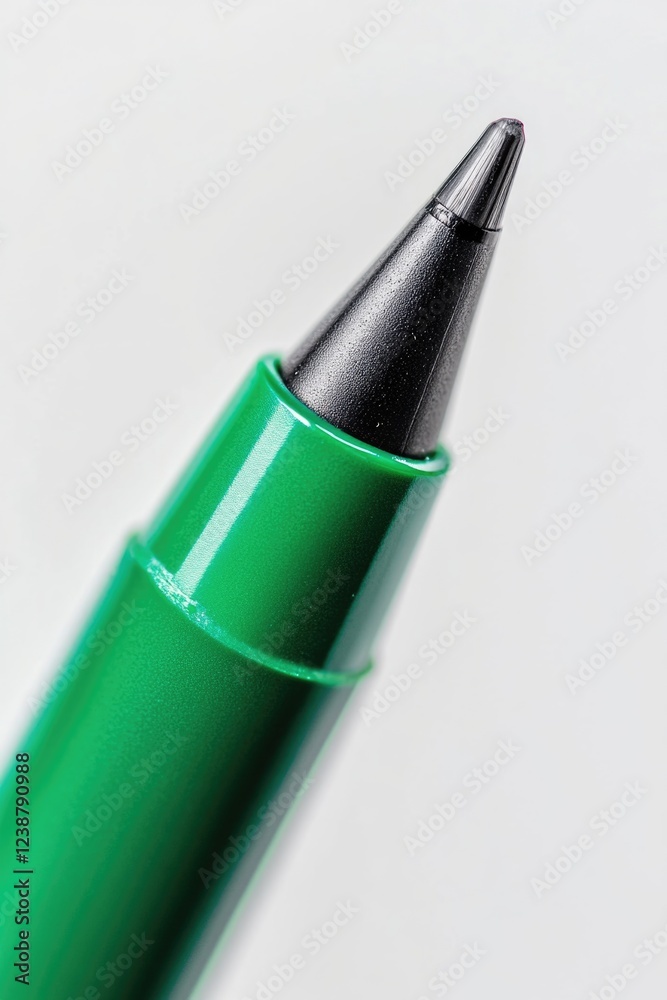 Poster a close-up view of a green pen resting on a white surface, ideal for use in illustrations and design
