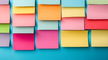 Colorful Paper Sticky Notes Arrangement Symbolizing Teamwork and in Modern Office