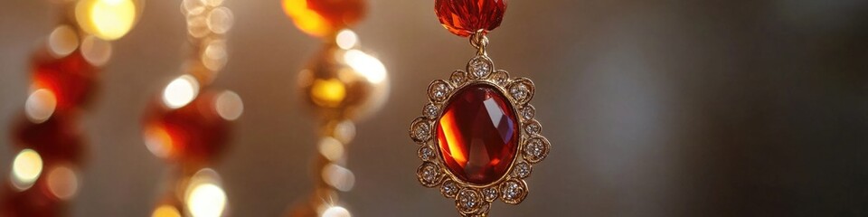 Obraz premium A detailed view of a jewelry piece featuring a vibrant red gemstone