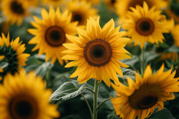 Vibrant sunflower blooms in a lush field nature photography outdoor serenity close-up view