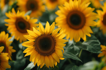 Fototapeta premium Vibrant sunflower blooming in a lush field nature photography outdoor serenity