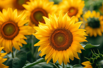 Fototapeta premium Vibrant sunflower field blooms nature's beauty photography outdoor close-up floral art