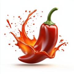 Zesty hot chili sauce splash with fiery red intensity, isolated on white background