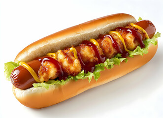 Delicious Hot Dog with Crispy Fried Cheese and Sweet Sauce