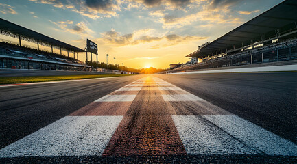 Fototapeta premium Sunset at the Racetrack: A Stunning View of the Finish Line