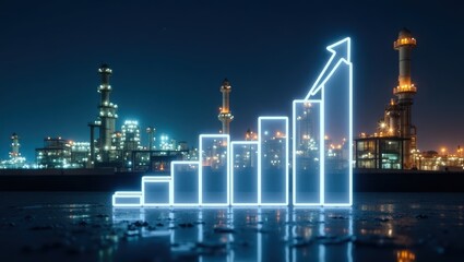Fototapeta premium Nighttime Oil Refinery with Bright Lights and Growth Chart