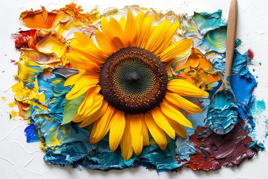 Sunflower art creation studio mixed media vibrant palette close-up nature inspiration
