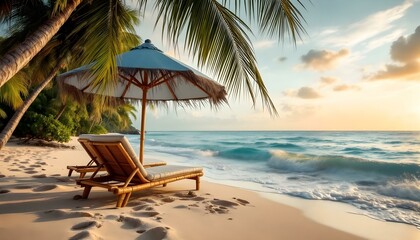 Beautiful tropical beach banner. White sand and coco palms travel tourism wide panorama background concept. Amazing beach landscape