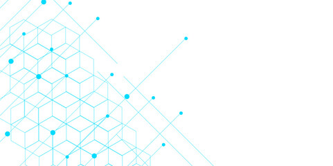 Abstract blue geometric background. Hexagons design for medical, science, and digital technology. Science network pattern, connecting lines and dots. Technology hexagons structure or molecular connect