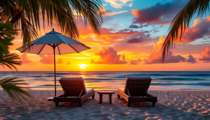 Obraz premium Beautiful tropical beach banner. White sand and coco palms travel tourism wide panorama background concept. Amazing beach landscape
