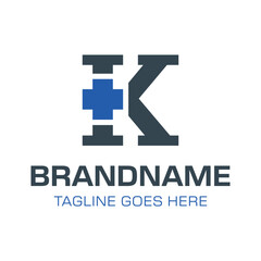 Fototapeta premium Letter K Plus Medical Health Logo, symbolizing medical care, health, and wellness