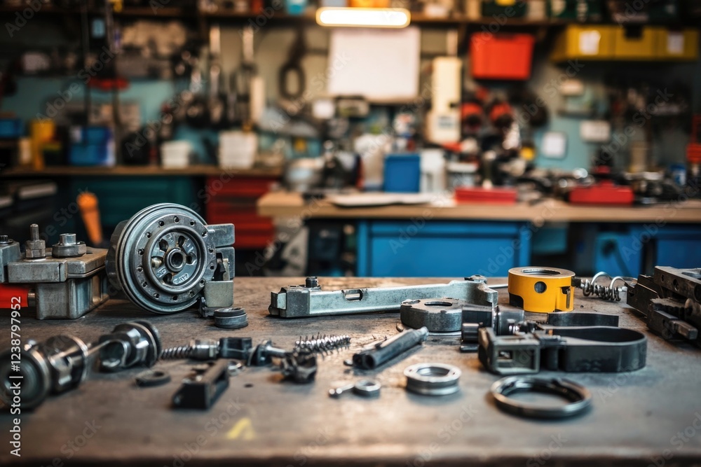 Poster A collection of various tools placed on a table, ideal for use in an office or workshop