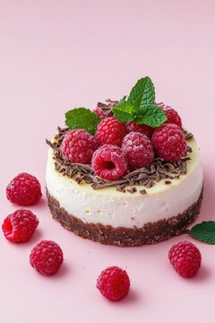 Naklejki Fresh raspberries arranged on a bright pink surface, great for food or dessert photography