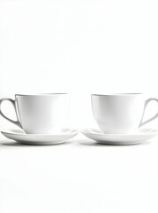 Obraz premium Two Elegant White Teacups on Saucers